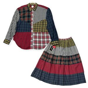 VINTAGE Options‎ Melrose Shirt Skirt Set Womens L Patchwork Flannel USA Made 90s